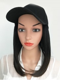 Parrucche Sintetiche Nere Lunghe Dritte Da 18 Pollici Con Cappelli Da Baseball