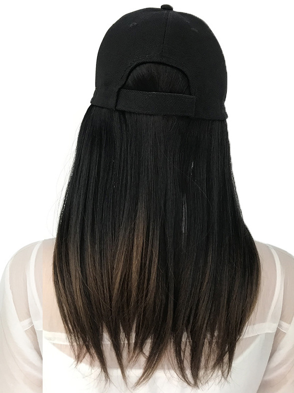 Parrucche Sintetiche Nere Lunghe Dritte Da 18 Pollici Con Cappelli Da Baseball
