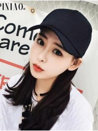 Parrucche Sintetiche Nere Lunghe Diritte 22 Pollici Con Cappelli Da Baseball Neri