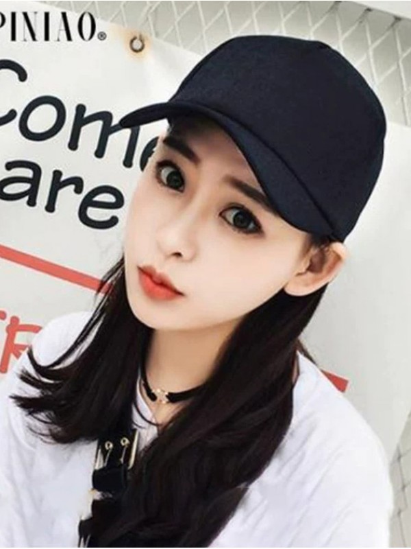 Parrucche Sintetiche Nere Lunghe Diritte 22 Pollici Con Cappelli Da Baseball Neri