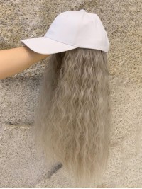 Parrucche Sintetiche Lunghe Ricci 22 Pollici Con Cappelli Da Baseball Bianchi