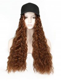 Parrucche Sintetiche Lunghe Ricci 26 Pollici Con Cappello Da Baseball Nero