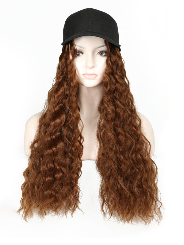 Parrucche Sintetiche Lunghe Ricci 26 Pollici Con Cappello Da Baseball Nero