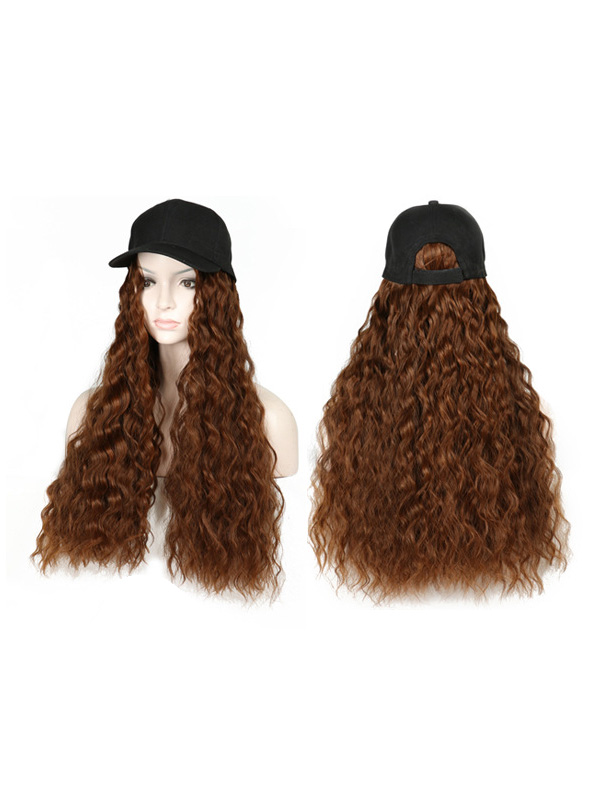 Parrucche Sintetiche Lunghe Ricci 26 Pollici Con Cappello Da Baseball Nero