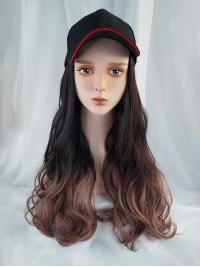 Parrucche Sintetiche Ondulate Lunghe Ombre 26 Pollici Con Cappello Da Baseball Nero