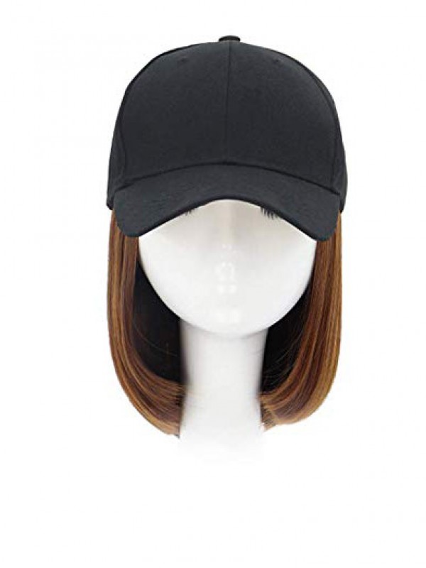 Parrucche Sintetiche Stile Bob Corto 12 Pollici Con Cappello Da Baseball Nero