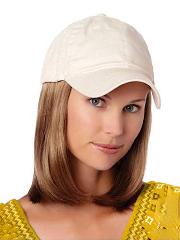 Parrucche Sintetiche Stile Bob Corto 12 Pollici Con Cappello Da Baseball Bianco