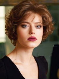 Parrucche Ondulate Con Frangia Capelli Umani Remy 8" Parrucche Legate Al 100% A Mano