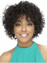 Parrucche Afro Di Capelli Umani Corti Ricci Senza Cappuccio