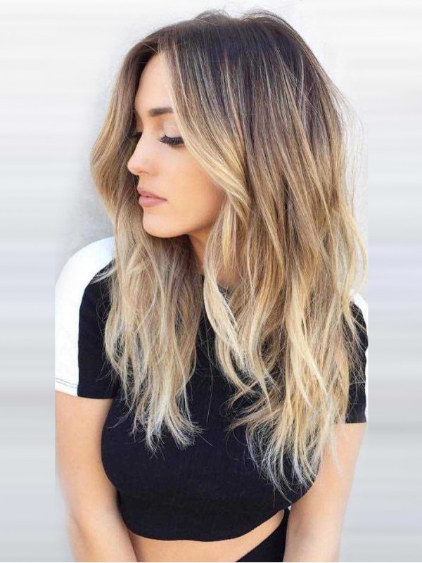 Parrucche Lunghe 18" Capelli Umani Ombre Remy Senza Cappuccio Stratificati