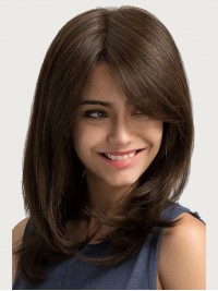 Parrucche Diritte Per Capelli Umani In Pizzo Pieno Da 16" Con Frangia