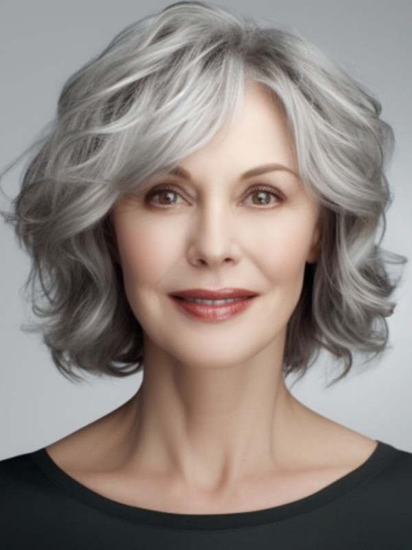Parrucche Da Donna Anziana Senza Cappuccio Ondulate Sciolte Alla Moda