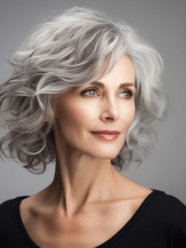 Parrucche Da Donna Anziana Senza Cappuccio Ondulate Sciolte Alla Moda