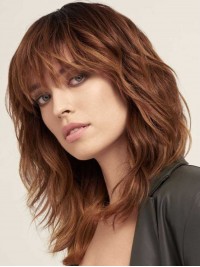 Parrucche Di Capelli Umani Remy Ondulati Lunghi Con Frangia