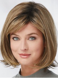 Parrucche Di Capelli Umani Castani Bob Lisci Di Media Lunghezza