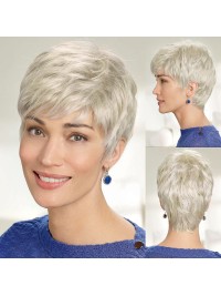 Parrucche Di Capelli Umani Corti Pixie Bianchi Argentati Con Frangia
