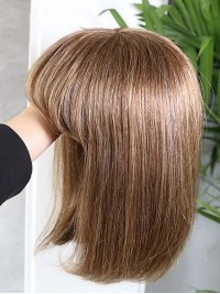 Parrucche Classiche Di Capelli Umani Remy Anteriori In Pizzo Marrone Da 12 Pollici Con Frangia