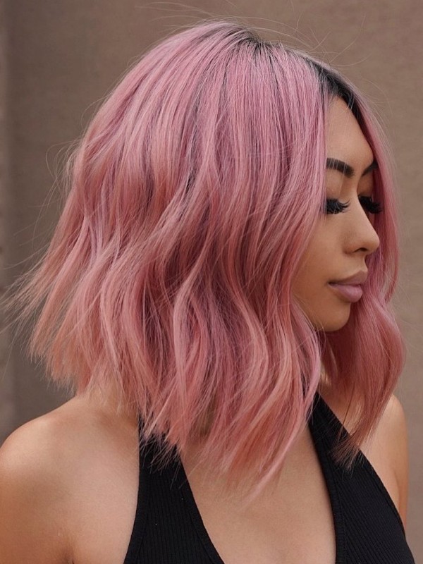Capelli Umani Con Parrucca Rosa Piena In Pizzo Con Riga Centrale