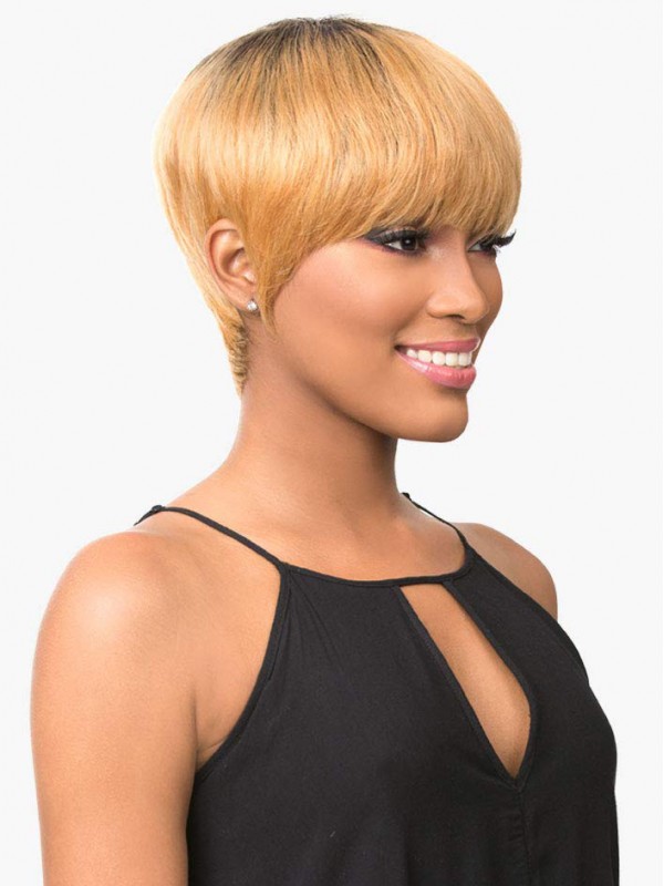 Parrucche Di Capelli Umani Con Taglio Dritto Pixie E Frangia