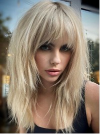Parrucche Di Capelli Umani Con Pizzo Frontale Biondo Platino Da 16" Con Frangia