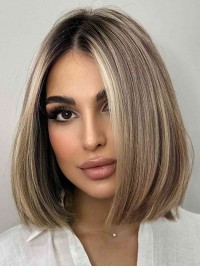 Parrucche Senza Cappuccio Per Capelli Umani Lisci Da 10" Da Donna