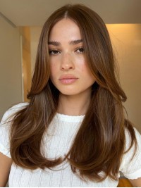Parrucche A Strati Parrucche Dritte Senza Cappuccio Da 16" 100% Capelli Umani