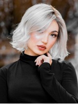 Parrucca Bionda Platino Con Capelli Umani Lunghezza Mento Ondulato 12"
