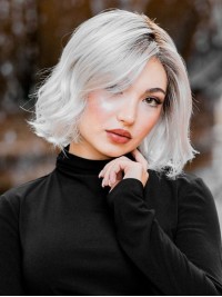 Parrucca Bionda Platino Con Capelli Umani Lunghezza Mento Ondulato 12"
