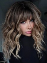 Parrucche Di Capelli Umani Remy Con Frangia Marrone Da 16"