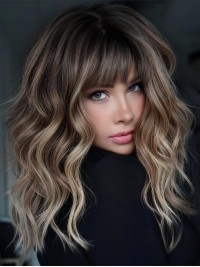 Parrucche Di Capelli Umani Remy Con Frangia Marrone Da 16"