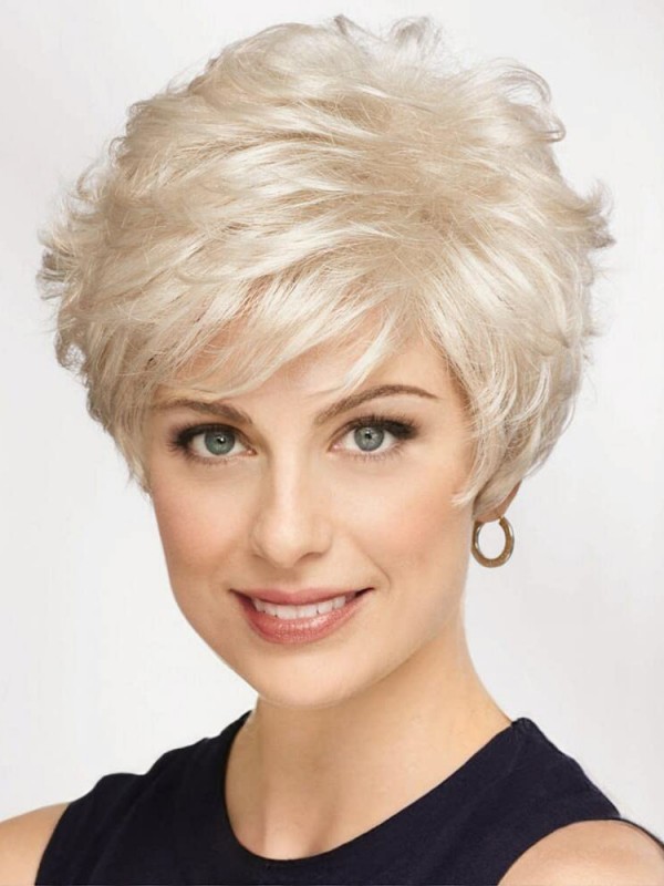 Parrucca Corta Biondo Platino Con Capelli Umani E Frangia