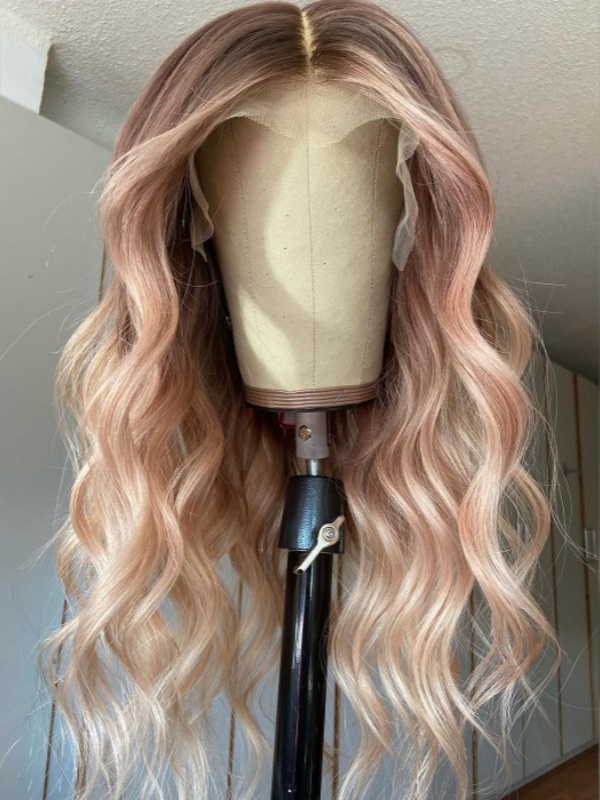 Parrucca Frontale In Pizzo Con Capelli Umani Remy Ondulati Rosa Lunghi