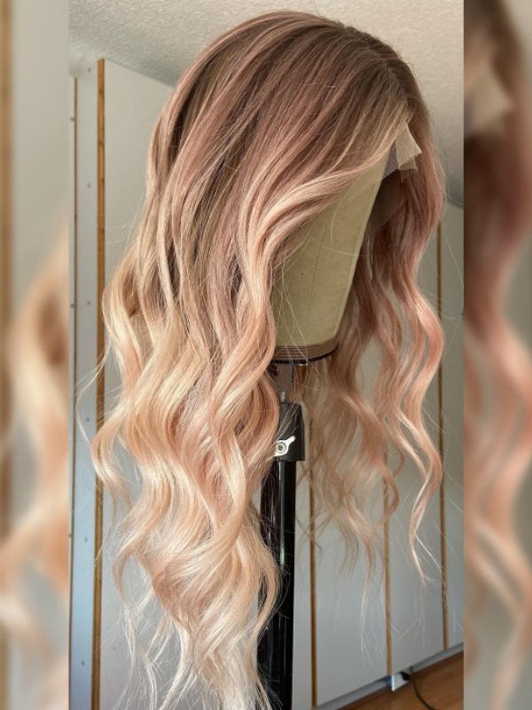Parrucca Frontale In Pizzo Con Capelli Umani Remy Ondulati Rosa Lunghi