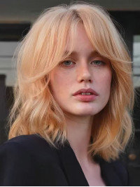 Parrucca Liscia Con Frangia Lunghezza Mento 12" Ombre/2 Toni Capelli Umani
