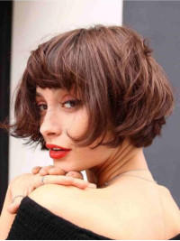 Bob Corti Lisci 8" Parrucche Marroni Con Frangia Capelli Umani
