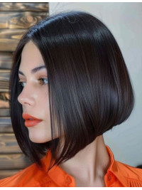 Parrucche Nere Senza Cappuccio Per Capelli Veri Umani Lunghezza Del Mento 10" Parrucche Lisce