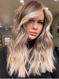 Parrucche Lunghe Da 18" Con Frontali In Pizzo Biondo Con Riflessi 100% Veri Capelli Umani
