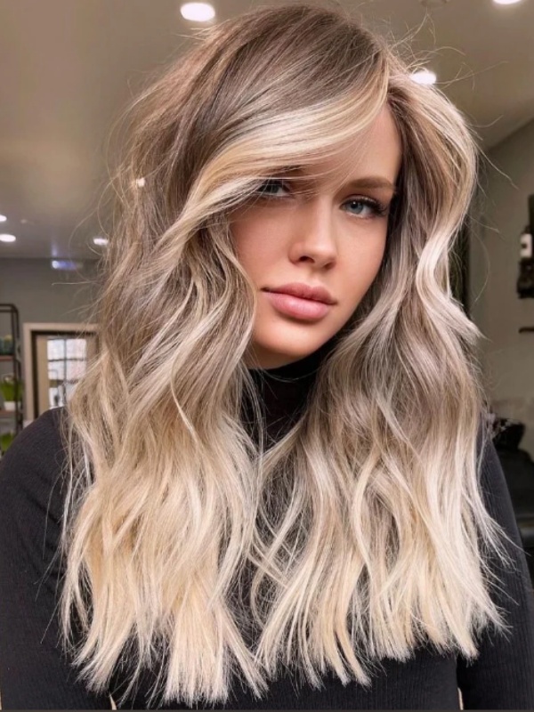 Parrucche Lunghe Da 18" Con Frontali In Pizzo Biondo Con Riflessi 100% Veri Capelli Umani