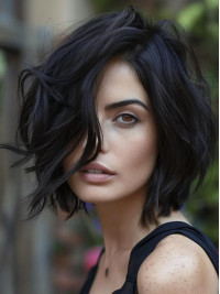 Parrucche Di Capelli Veri Senza Calotta Nere A Strati 10"