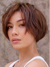 Parrucche Corte Bob Da 8" Con Capelli Umani Remy Color Castano Ramato Lisci
