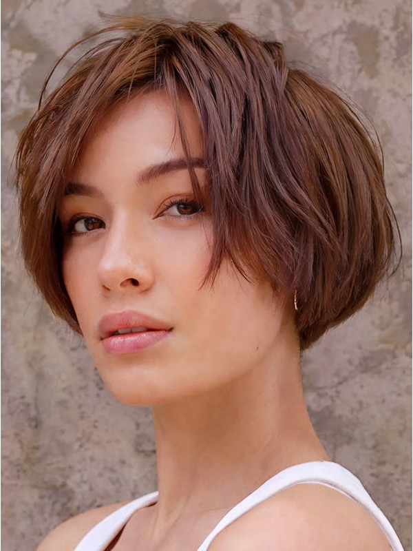 Parrucche Corte Bob Da 8" Con Capelli Umani Remy Color Castano Ramato Lisci
