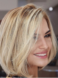 Parrucche Bionde Bob Con Capelli Umani Remy Lunghezza 12" E Lisce