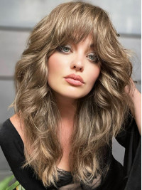 Parrucche Frontali In Pizzo Con Frangia Lunghe 16" In Capelli Umani Remy Ondulati