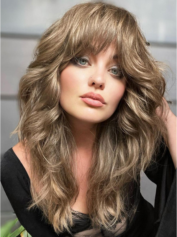 Parrucche Frontali In Pizzo Con Frangia Lunghe 16" In Capelli Umani Remy Ondulati