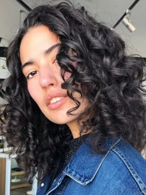 Parrucca Riccia Media 100% Capelli Umani Neri Da 14" Senza Frangia