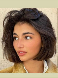 Parrucca Bob Castana Lunga Fino al Mento con Pizzo Frontale Lisci 10" Parrucche per Capelli Umani Remy