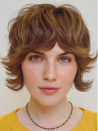 Parrucche Corte Bob Da 8" In Capelli Umani Remy Ondulati Senza Cuffia