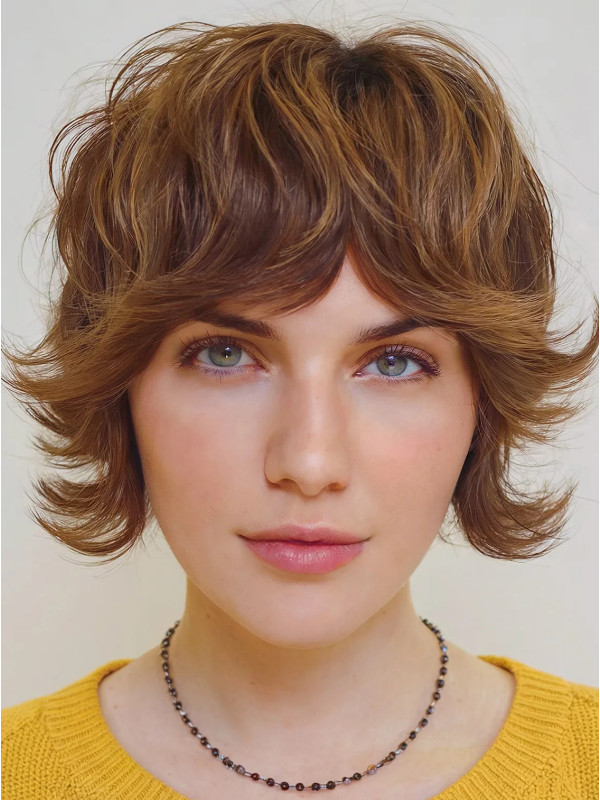 Parrucche Corte Bob Da 8" In Capelli Umani Remy Ondulati Senza Cuffia