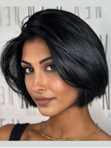 Parrucca Bob Nera Da 10" Con Pizzo Frontale Dritto E Capelli Umani Remy
