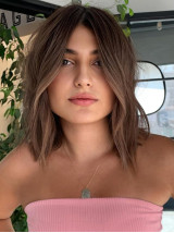 Parrucca Da Donna In Capelli Umani Castano Scuro 14" Senza Frangia Lunghezza Spalle Senza Calotta